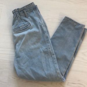 American Eagle Outfitters Striped Pleated Mom Jeans High Rise Light Wash Size 6